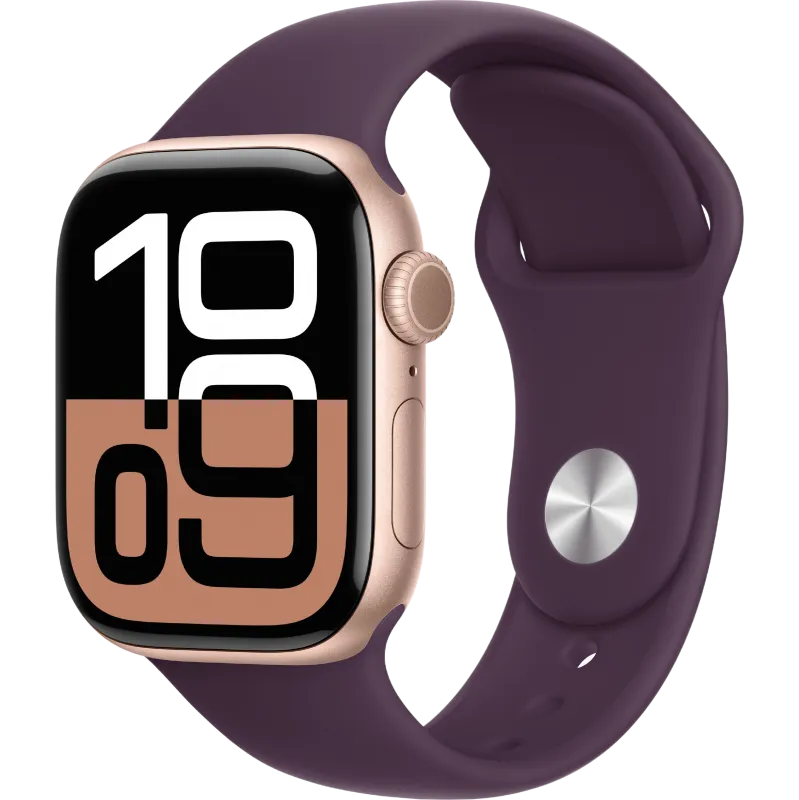 Apple Watch Series 10 42mm Aluminum Rose Gold Case Plum Sport Band M/L